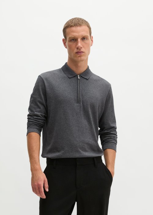 Long-Sleeve Polo Shirt, Regular Fit — Graphic Grey Melange