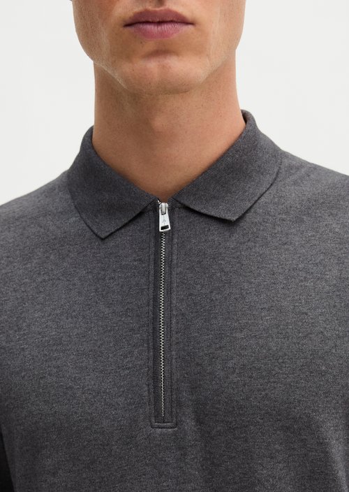 Long-Sleeve Polo Shirt, Regular Fit — Graphic Grey Melange