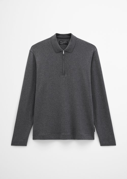 Long-Sleeve Polo Shirt, Regular Fit — Graphic Grey Melange