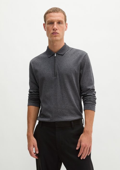 Long-Sleeve Polo Shirt, Regular Fit — Graphic Grey Melange
