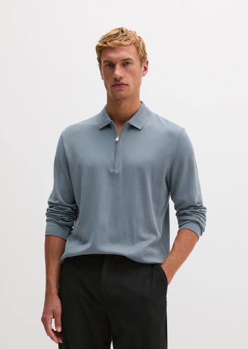Long-Sleeve Polo Shirt, Regular Fit — Dusk Blue