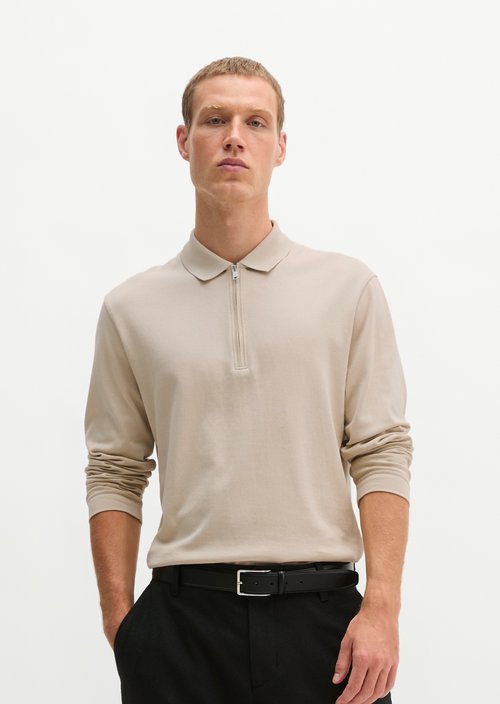 Long-Sleeve Polo Shirt, Regular Fit — Linen Beige