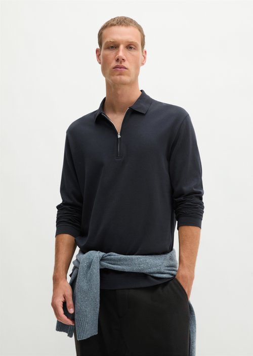 Long-Sleeve Polo Shirt, Regular Fit — Dark Navy