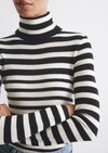 Striped turtleneck sweater slim made from fine merino wool