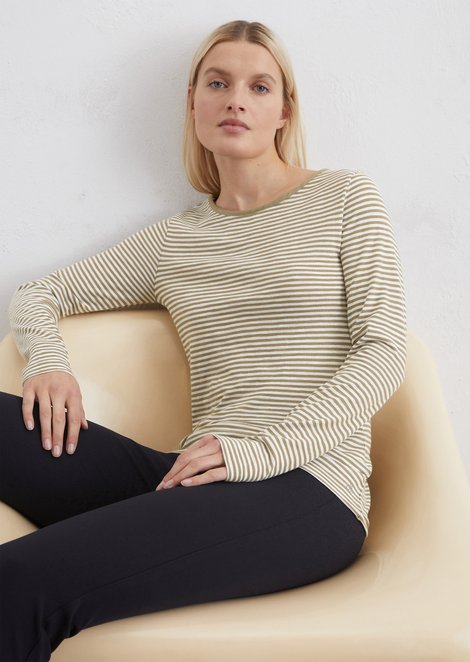 Marc O'Polo Regular gestreepte longsleeve, Dames, beige, L, 100% Katoen