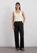 【MODERNIF】Royce semi-wide slacks Satin trousers wide made from viscose stretch - black