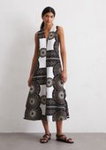 Linen dress flared with print pattern - multicolor | Festive