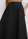 Flared linen midi skirt with side zipper - black | Midi