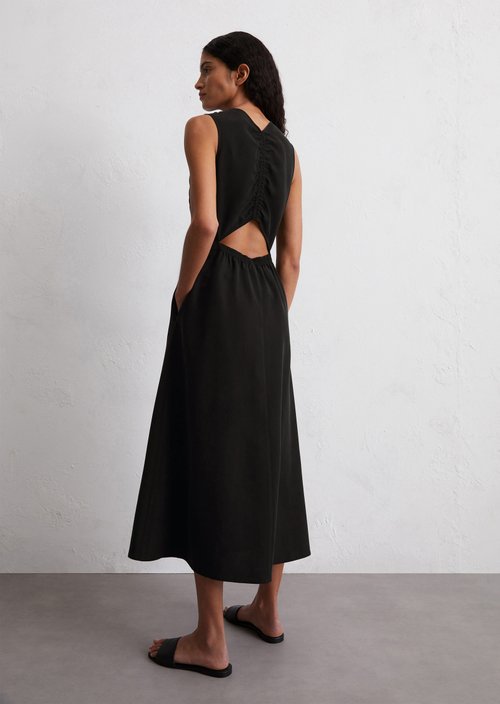 Cut-out dress made from TENCEL™ Lyocell-linen mix - black | Midi ...