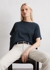 Marc O'Polo Oversized fijn gebreid T-shirt, Dames, blauw, L, 90% Katoen, 10% Linnen