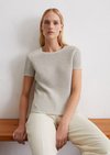 Marc O'Polo Kurzarm-Pullover mit Netzstruktur slim, Damen, beige, Gr. l, 90% Baumwolle, 10% Leinen