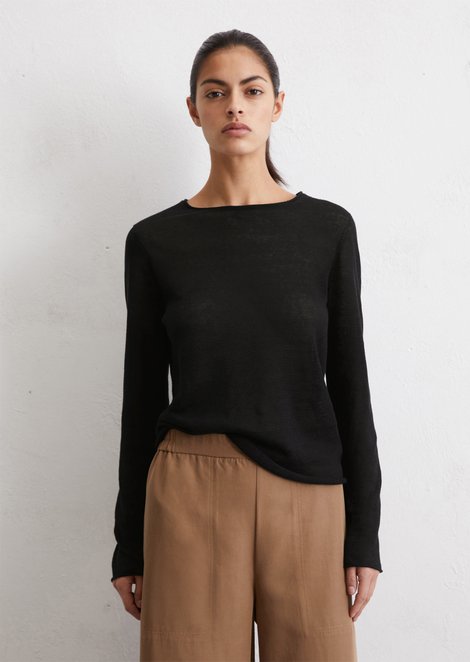 Marc O'Polo Fijn gebreide trui slim, Dames, zwart, Xxs, 100% Linnen
