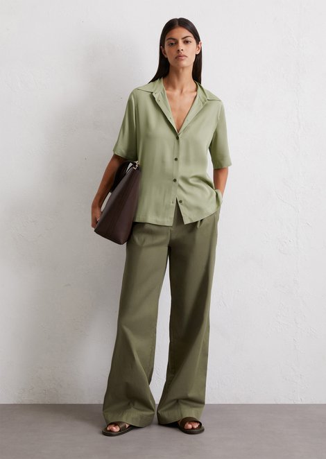 Marc O'Polo Vloeiende blouse met korte mouwen, Dames, groen, 34, 100% Viscose