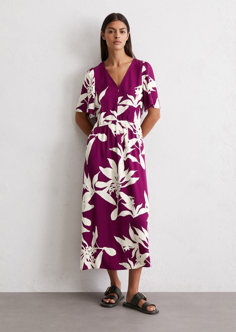Marc O'Polo Jurk met elastiek in uitlopende taille, Dames, paars, 32, 100% Viscose
