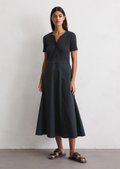 Ribbed jersey dress fitted with cotton poplin skirt - blue Ribbed jersey dress fitted with cotton poplin skirt - blue