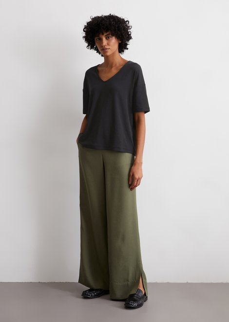 Marc O'Polo T-shirt met V-hals los, Dames, zwart, L, 66% Lyocell, 32% Katoen, 2% Elasthaan