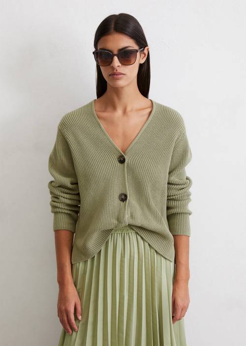 V-Neck-Cardigan relaxed aus Heavy-Weight-Organic-Cotton grün