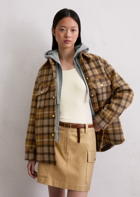 Marc O'Polo Geruit overhemd relaxed, Dames, beige, 32, 75% Wol, 25% Polyamide
