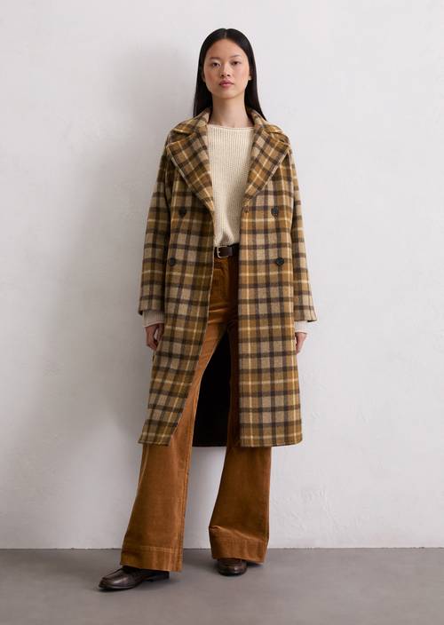 Checked coat relaxed made from an Italian wool blend beige