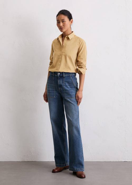 Fine corduroy long sleeve blouse regular pure sand in front view