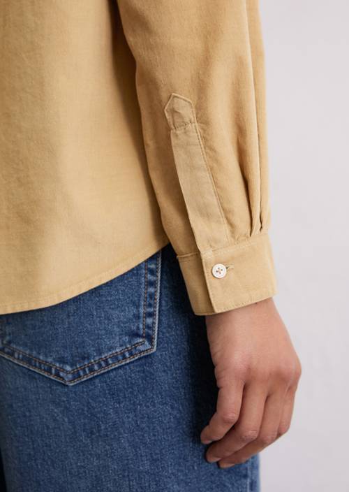 Fine corduroy long sleeve blouse regular pure sand in detail view