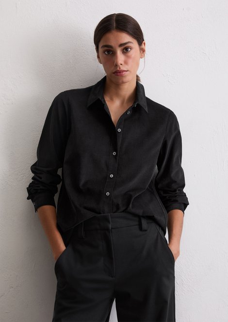 Marc O'Polo Blouse van fijn ribfluweel met lange mouwen regular, Dames, zwart, 46, 78% Katoen, 22% Lyocell