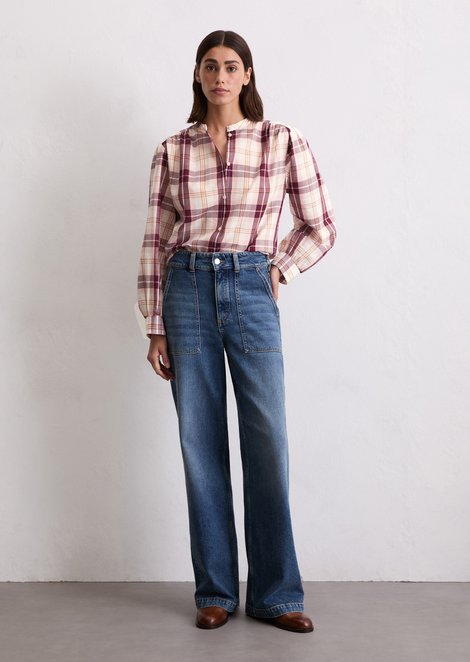 Marc O'Polo Relaxte geruite blouse, Dames, roze, 42, 52% Katoen, 48% Lyocell