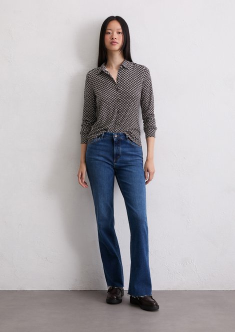 Marc O'Polo Regular blouse met jerseyprint, Dames, bruin, L, 95% Viscose, 5% Elasthaan