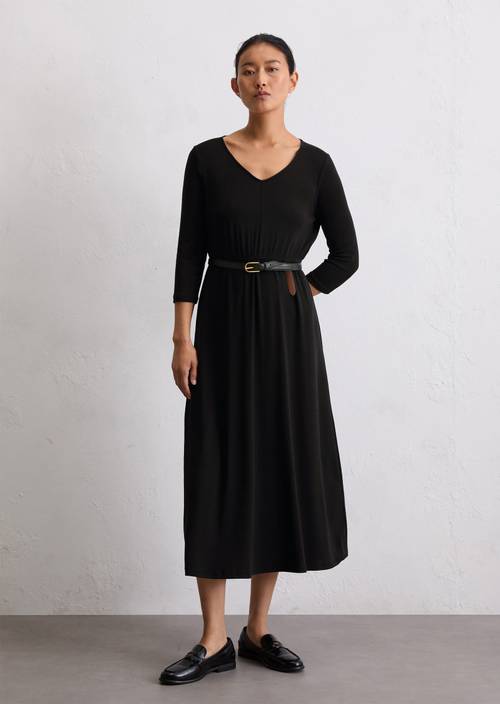 Lange jersey jurk uitlopend met TENCEL™ Lyocell zwart Midi