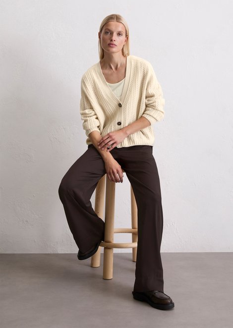 Marc O'Polo Ajour vest oversized, Dames, beige, Xl, 100% Ruw wol
