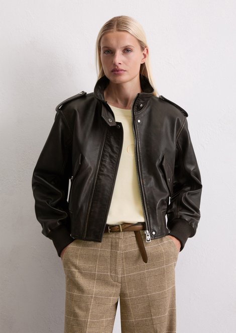 Marc O'Polo Leren blouson regular, Dames, bruin, 44, 100% Leer (Lam)