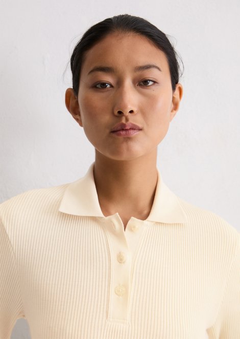 Marc O'Polo DfC polo lange mouw slim, Dames, beige, Xs, 100% Katoen