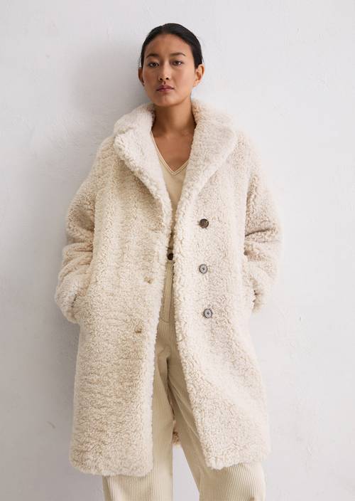 Manteau Teddy regular en polyester recyclé beige Manteaux