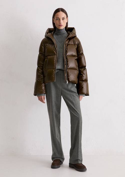 Shiny puffer down jacket relaxed made from shiny nylon brown