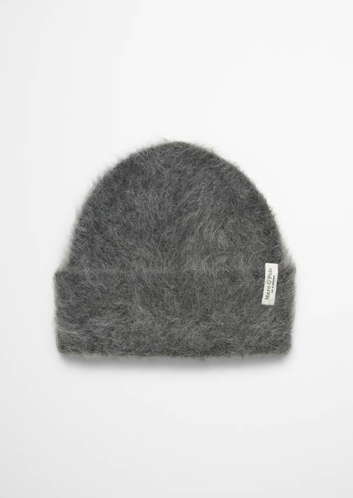 Knitted cap made from a fluffy alpaca wool mix gray Headwear