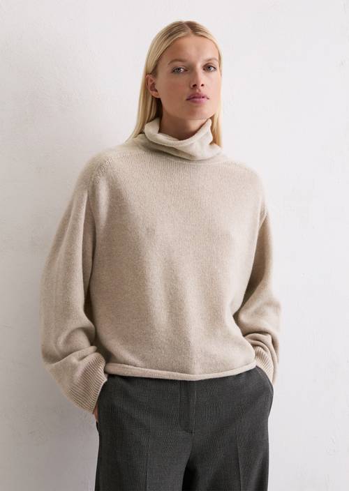 Rollkragenpullover relaxed aus softem Merinowolle-Mix grau