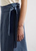 Flared linen wrap skirt with wide drawstring at the waist