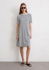 Marc O'Polo Gestreepte jersey jurk los, Dames, blauw, L, 50% Katoen, 47% Modal, 3% Elasthaan
