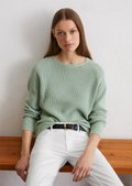 【COOR】Cotton Crochet Crew Neck Sweater Gracie Dusty Green Cabled V-Neck Shaker Sweater - Coldwater Creek