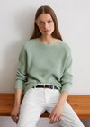 Marc O'Polo DfC-Rundhals-Strickpullover loose, Damen, grün, Gr. xxs, 100% Baumwolle