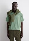 Regular polo-style cardigan made from organic cotton - green
