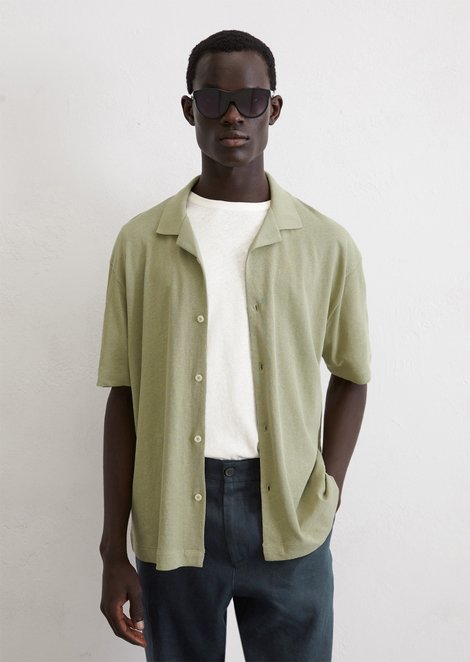 Marc O'Polo Regular shirt van jersey met korte mouwen, Heren, groen, Xl, 80% Katoen, 20% Linnen