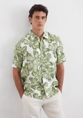 Regular short-sleeved shirt made from pure linen - green