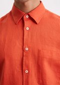 Regular short-sleeved shirt made from pure linen - orange