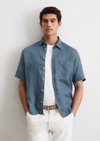 Marc O'Polo Kurzarm-Hemd regular, Herren, blau, Gr. m, 100% Leinen