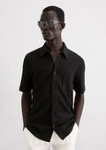 ★DRAW FIT★ Dwell Open Collar Waffle Shirt [BLACK] DfC Jersey-Shirt regular with fine waffle structure - black