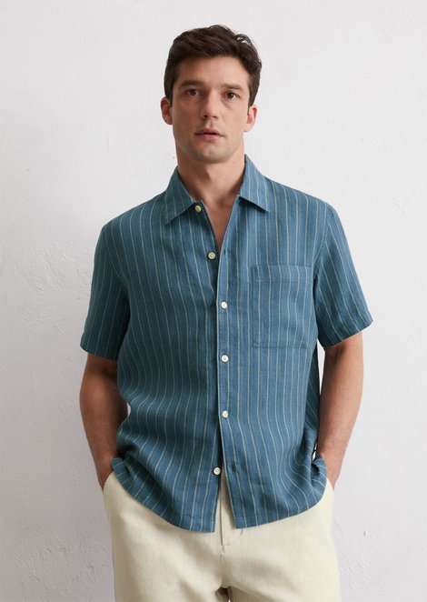 Marc O'Polo Regular shirt met korte mouwen, Heren, blauw, 3xl, 100% Linnen