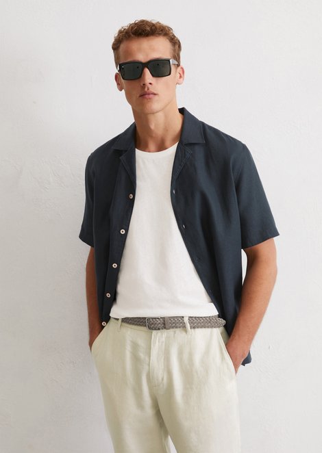Marc O'Polo Regular shirt met korte mouwen, Heren, blauw, Xs, 100% Linnen