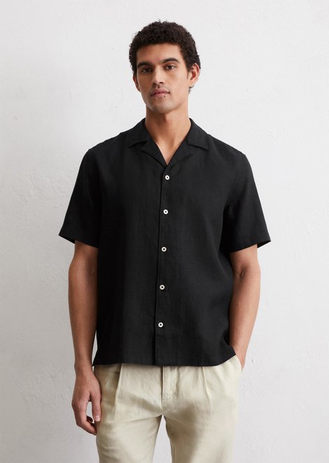 Marc O'Polo Regular shirt met korte mouwen, Heren, zwart, Xs, 100% Linnen