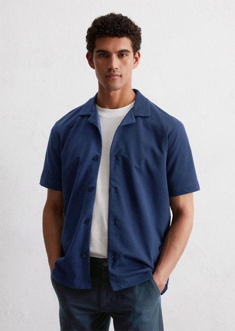 Marc O'Polo DfC seersucker jersey shirt regular, Heren, blauw, S, 95% Katoen, 5% Elasthaan